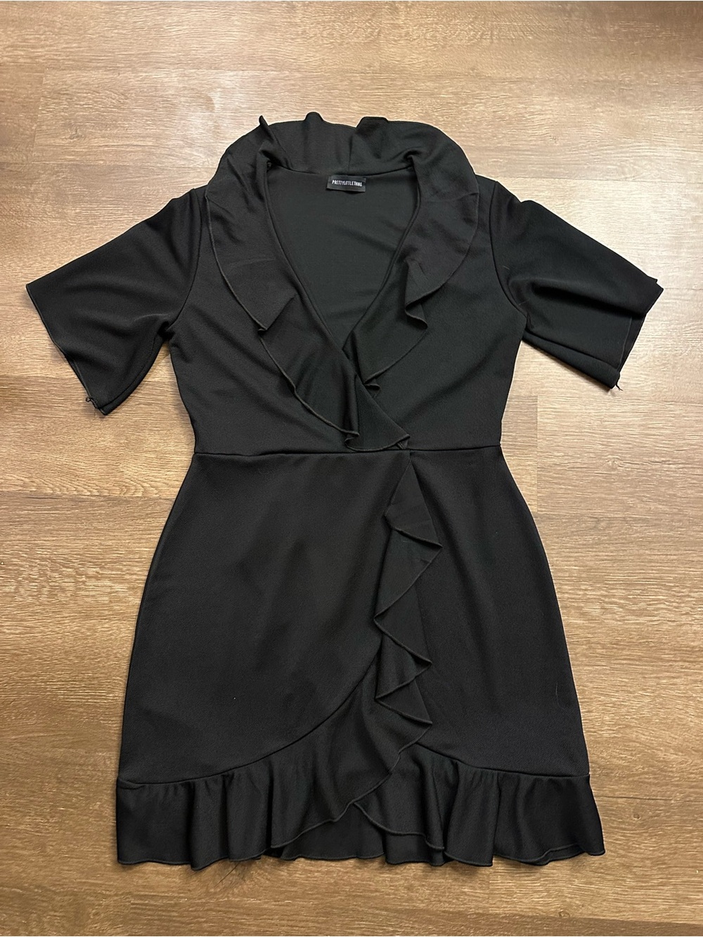 Black Ruffle faux wrap Dress